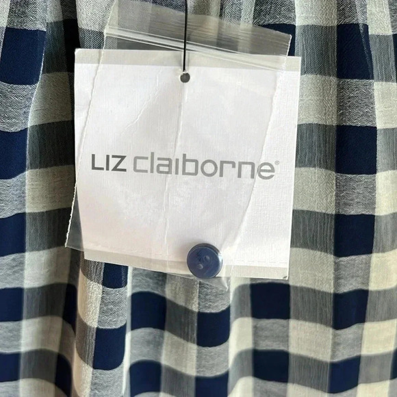 Liz Claiborne NWT Henley Ruffle Tank Navy Blue Gingham XS - Picture 11 of 16